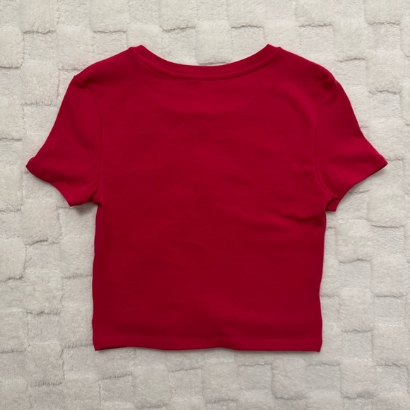 Zara Hot Pink Short Sleeve Crop Top Crossover Design - Women’s Medium - Picture 2 of 4